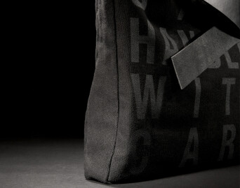 Progress Packaging Handled With Care Tote Bag Canvas Leather Pockets Screen Gussette Detail