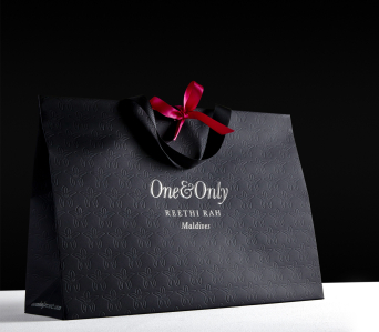 Progress Packaging OneOnly Carrier Bags Luxury Property Resorts Foiling Fluted Silver Blind Embossed