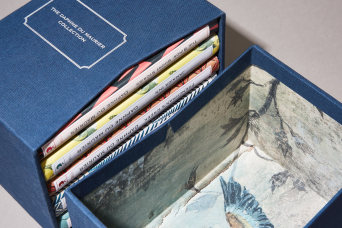 Progress Packaging Bespoke Slipcase Book Book Cloth Collector Edition Box Set Chevron Cut Paper Lined Luxury Box