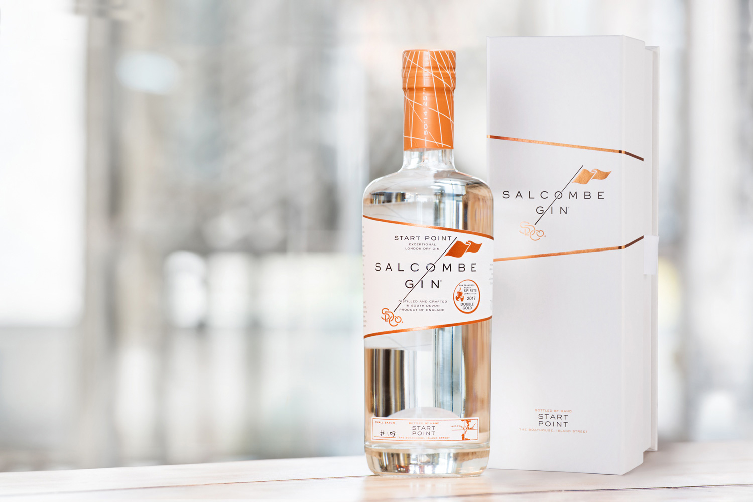 Progress Packaging Salcombe Gin Spirits Bottle Retail Luxury Foil Quality Bespoke Minimal Alcohol Gift Presentation