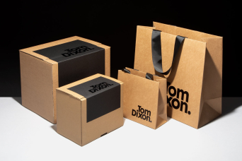 Progress Packaging Tom Dixon Environmentally Friendly Luxury Bespoke Retail Pcw Recyclable Kraft Bag Corrugate Box Black Foil Collection 01