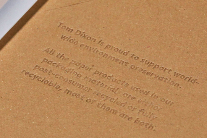 Progress Packaging Tom Dixon Environmentally Friendly Luxury Bespoke Retail Pcw Recyclable Kraft Envelope Accessories Mailer Blind Emboss Statement