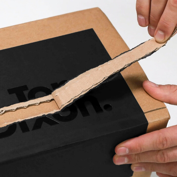 Progress Packaging Tom Dixon Environmentally Friendly Luxury Bespoke Retail Pcw Recyclable Corrugate Mailing Boxes Range Sticker E Commerce Tear Strip 02 cardboard