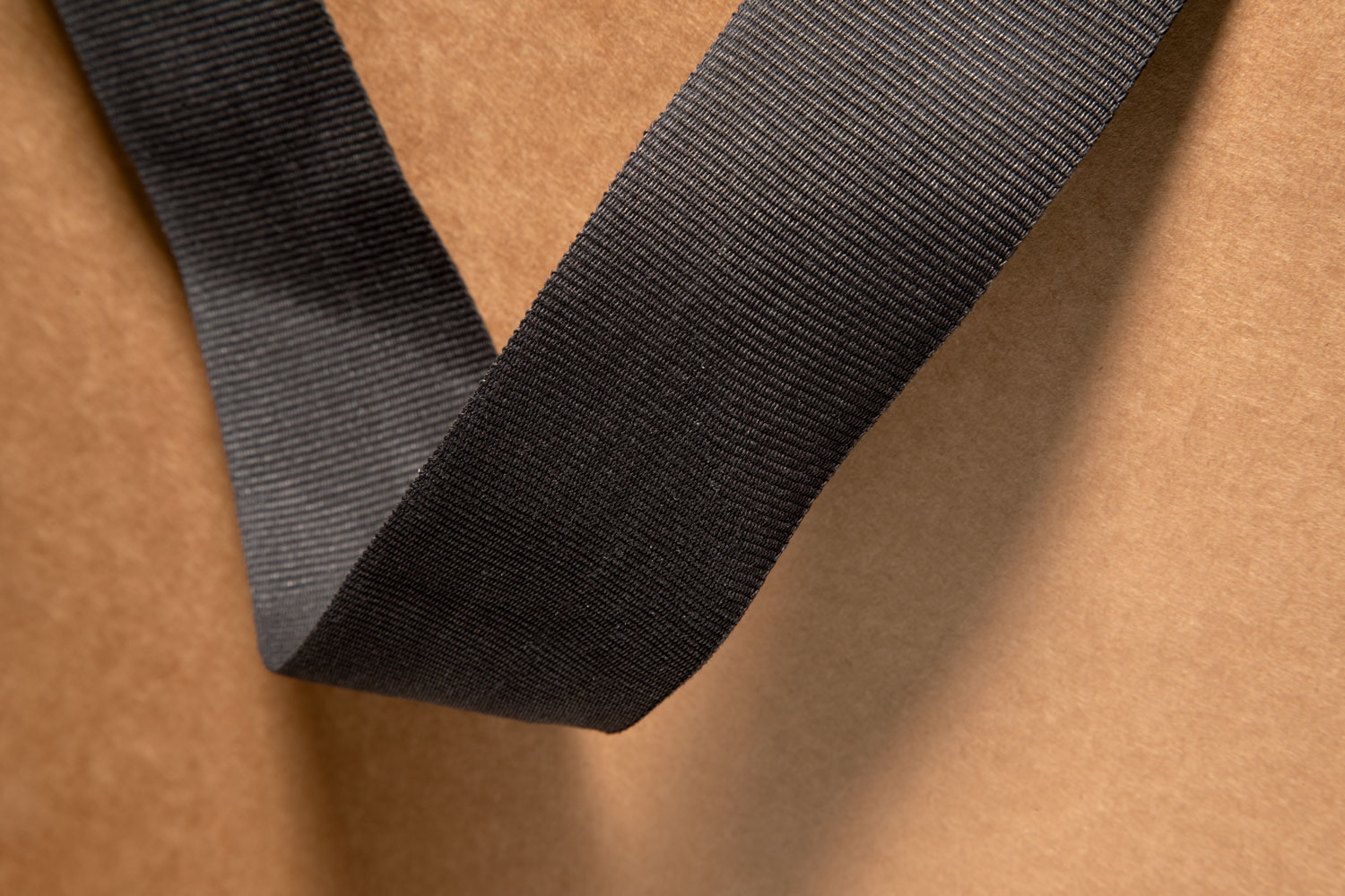 Custom kraft paper bag with paper ribbon handle manufactured by Progress Packaging